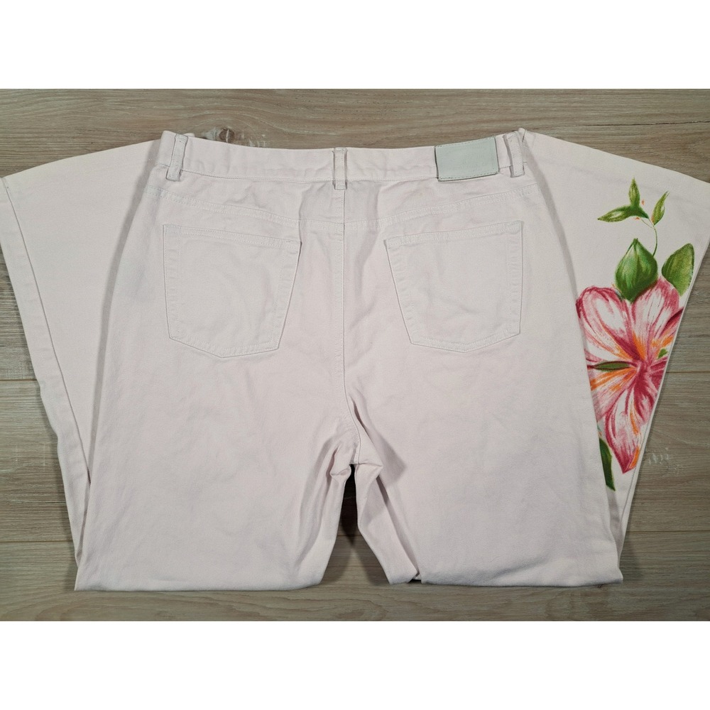 Lauren Ralph Lauren White Hibiscus Floral Print Jeans Womens 12 Straight Y2K